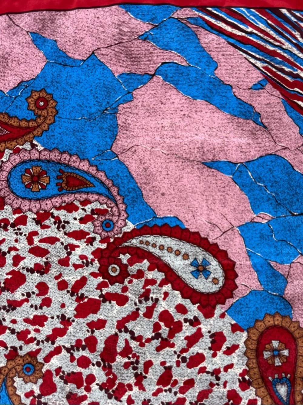 Lanvin Paris 100% Silk Italy Abstract Paisley Print Square Scarf Red Blue 30x29